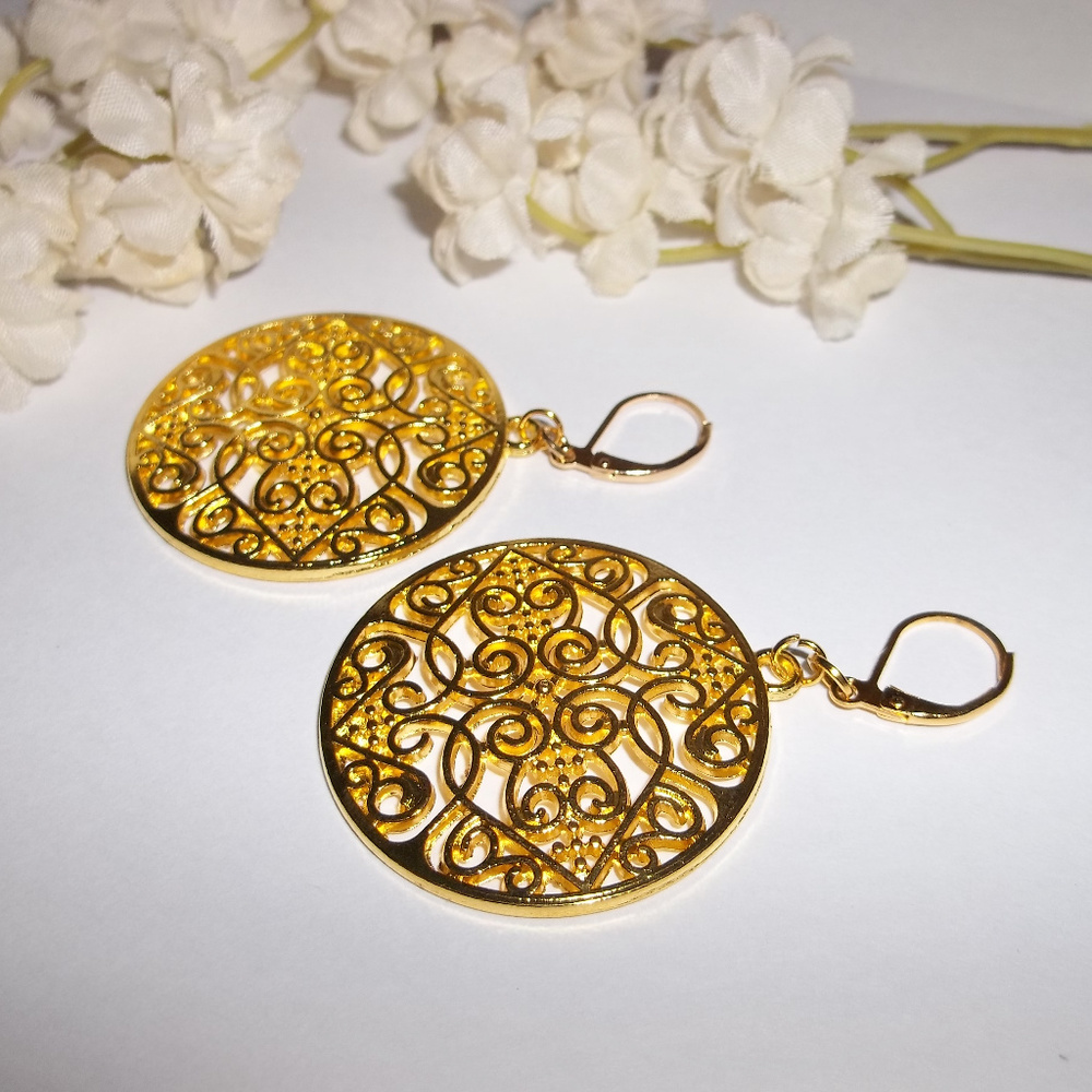 Gold Statement Earrings, Gold Earring, Statement Earrings, Gold Earring Set 7467 - Picture 4 of 10